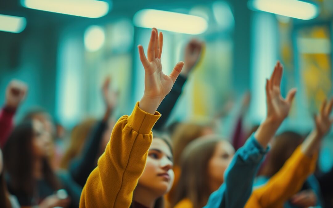 Students with their hands up